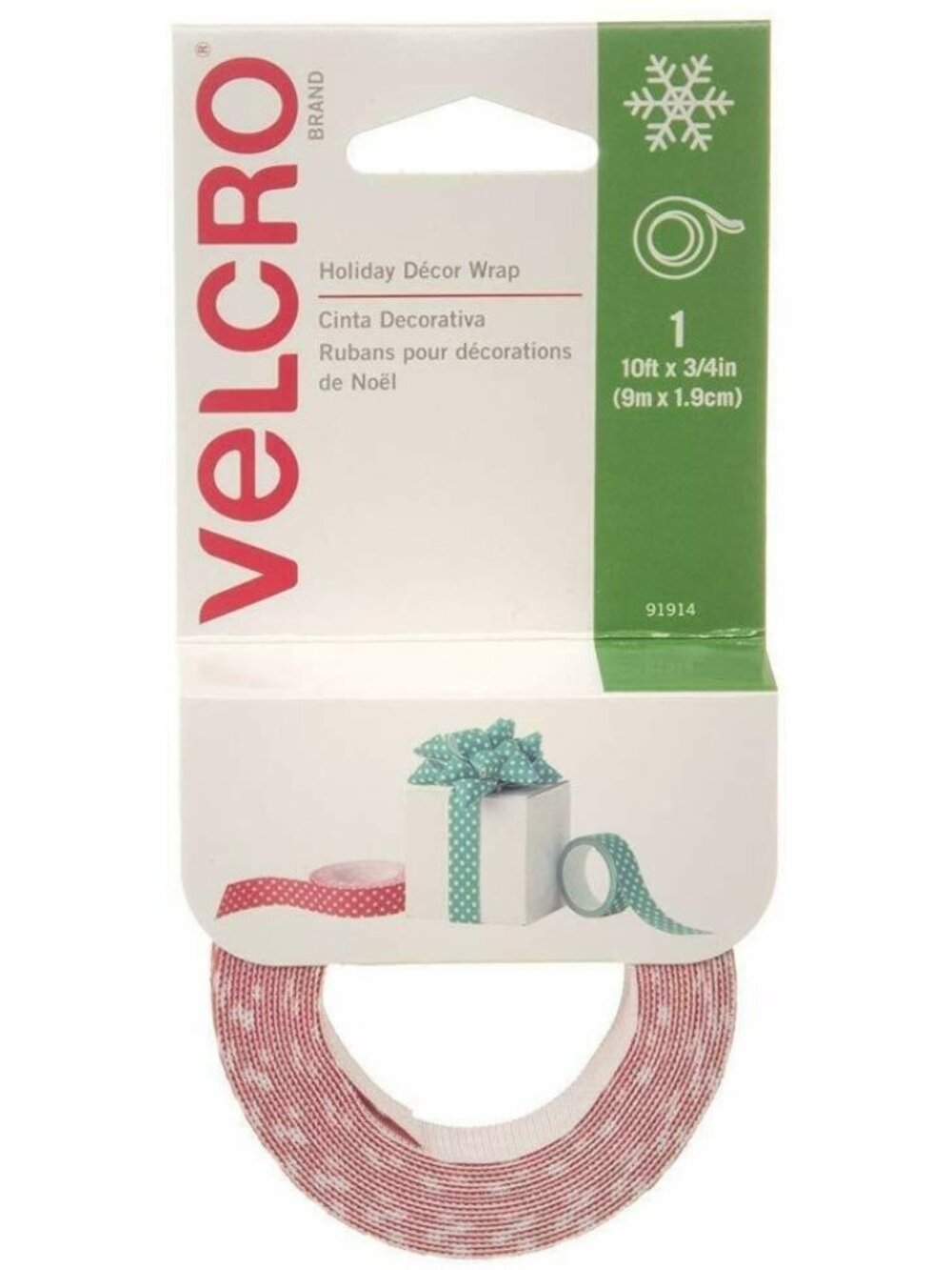 Official Velcro 10' Red Striped 3/4" Holiday Wrap Garland Christmas Wreath Decor